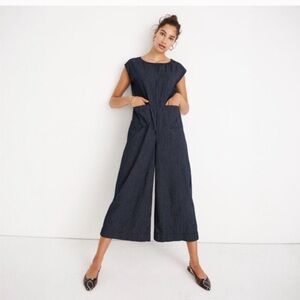 Madewell Navy Windowpane Jumpsuit